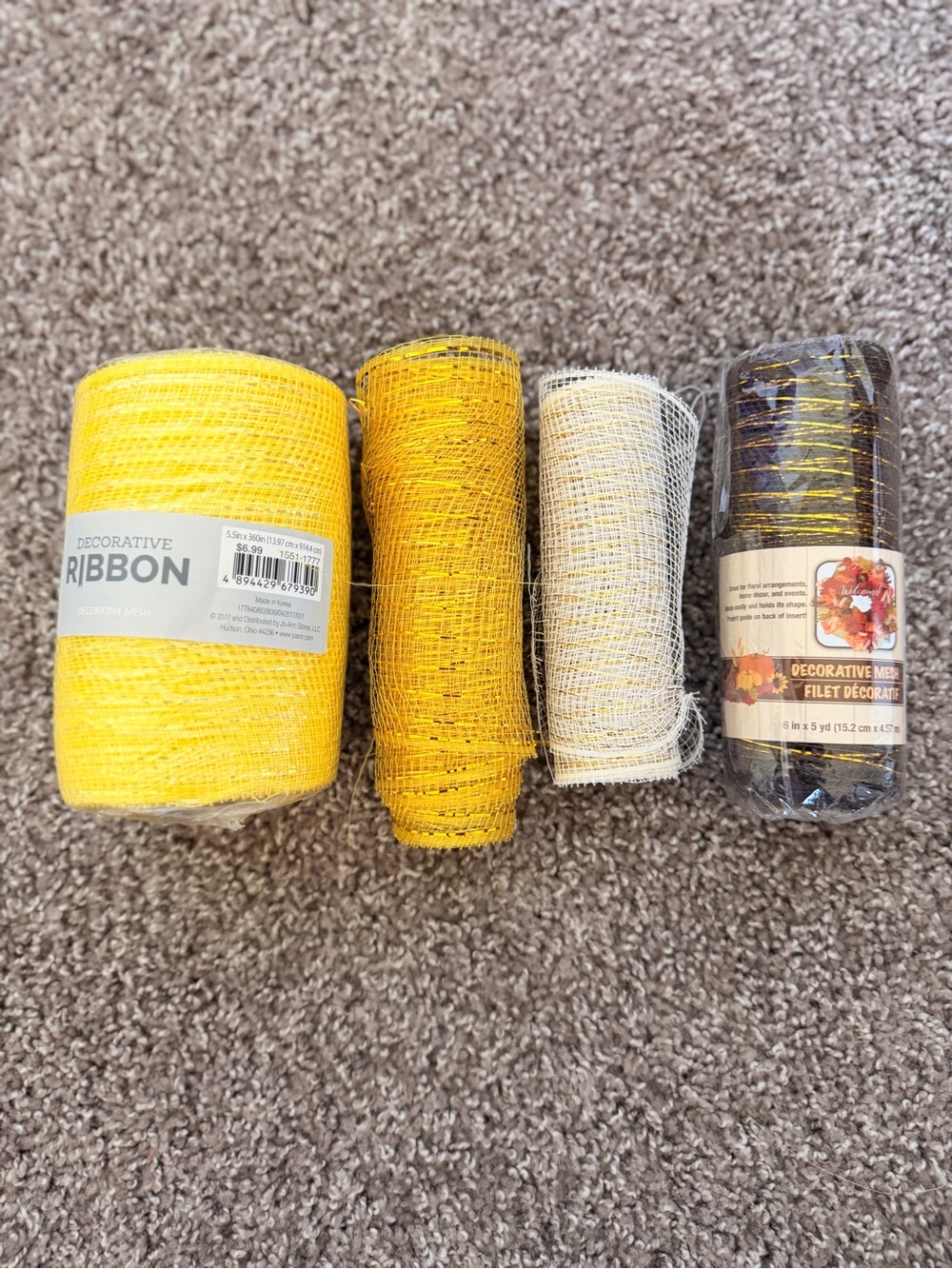 Decorative Mesh Ribbon Set in Yellow, Cream, and Brown - Party & Craft Pack